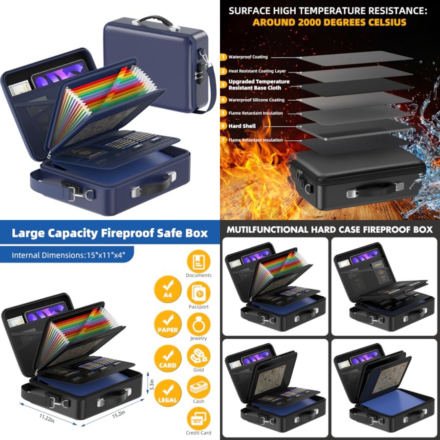 Fireproof Document Box with Lo - Fire Safe Document บทวิจารณ์และราคา