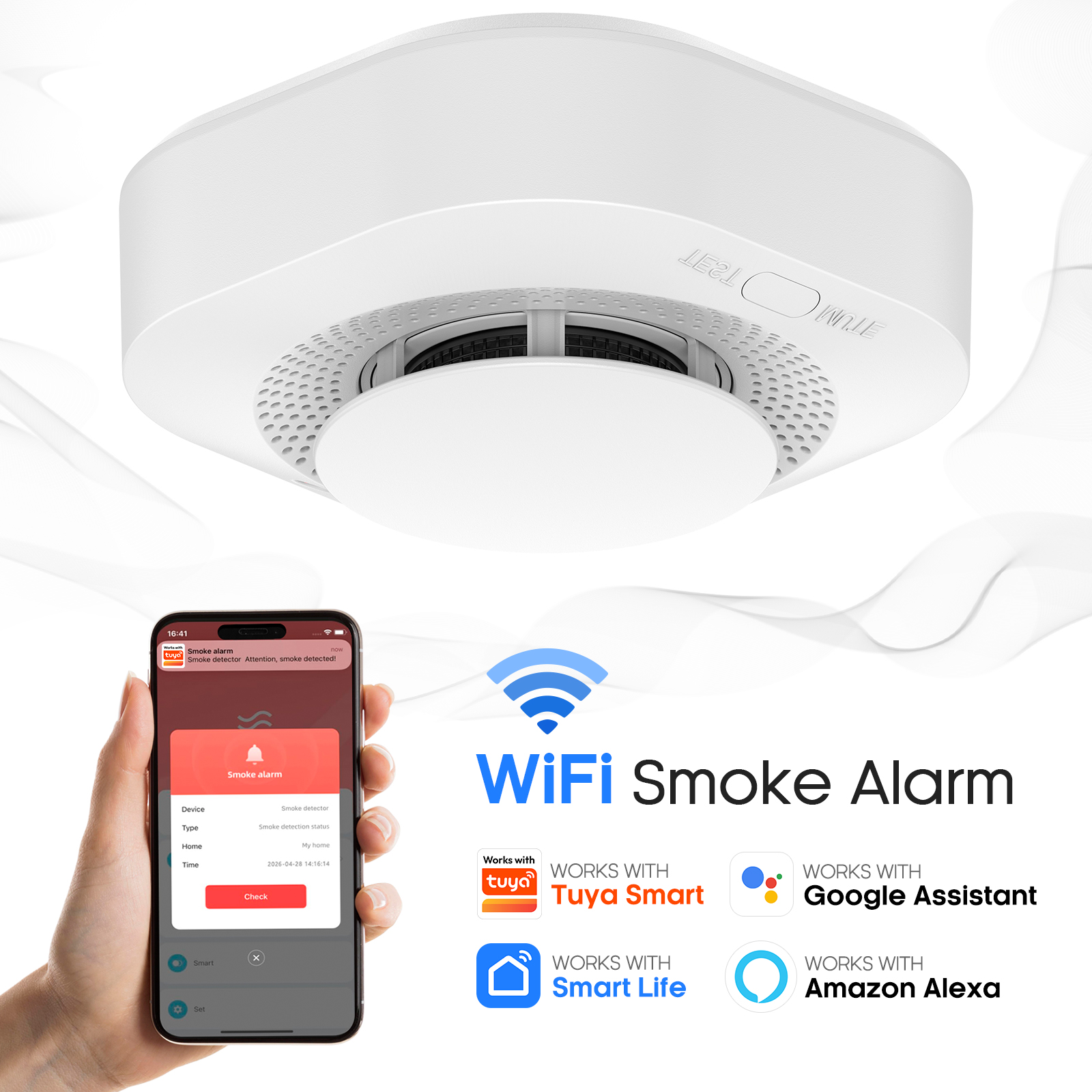 Tuya WiFi Smoke Detector 90dB  - Smoke Detector Interconnected บทวิจารณ์และราคา