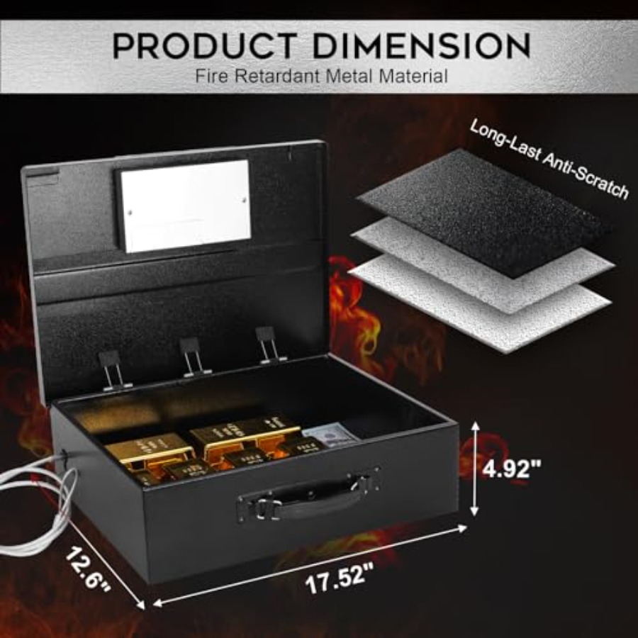 Portable Metal Safe Box with D - Fire Safe Document บทวิจารณ์และราคา