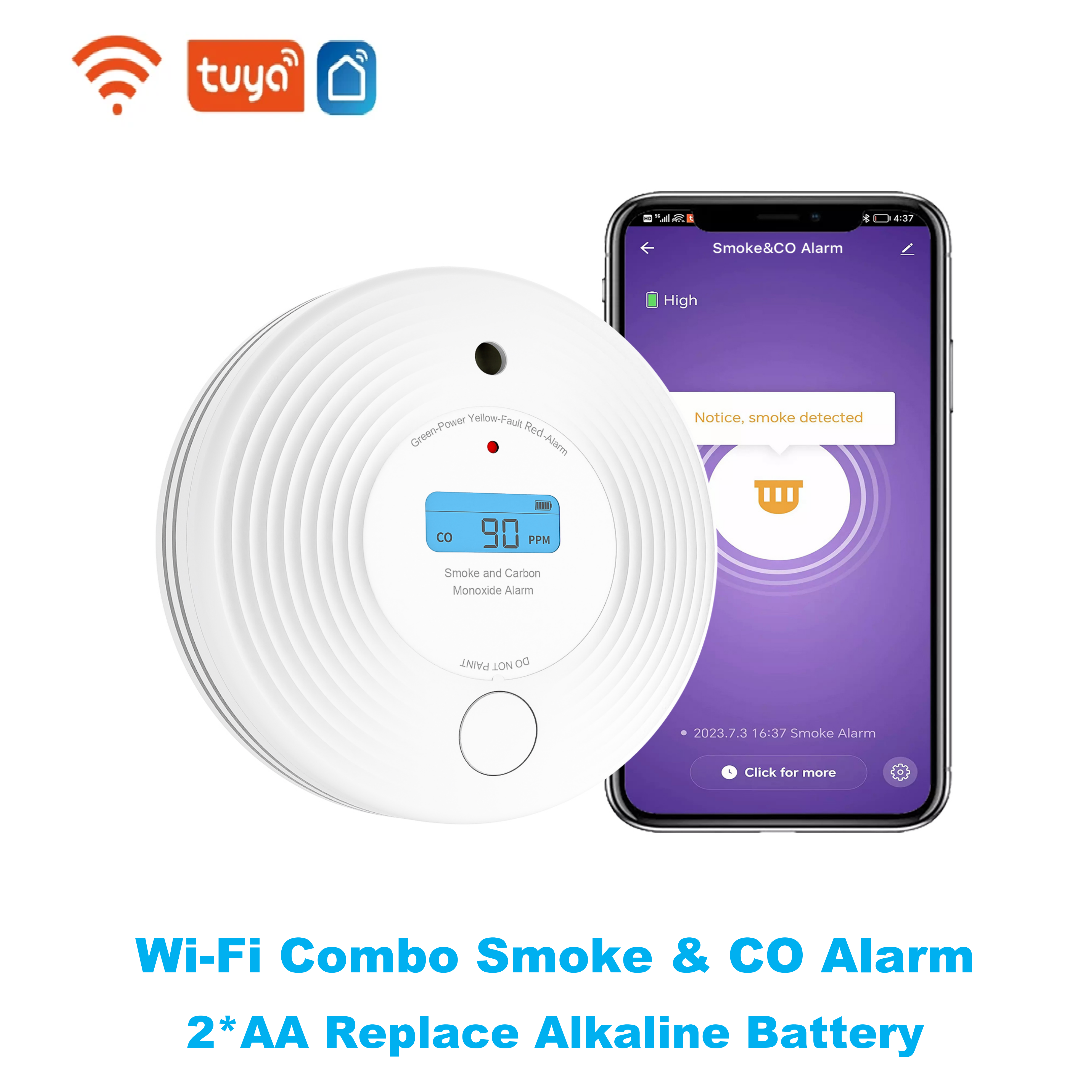 TuyaSmart Combo Smoke and CO D - Smoke Detector Interconnected บทวิจารณ์และราคา